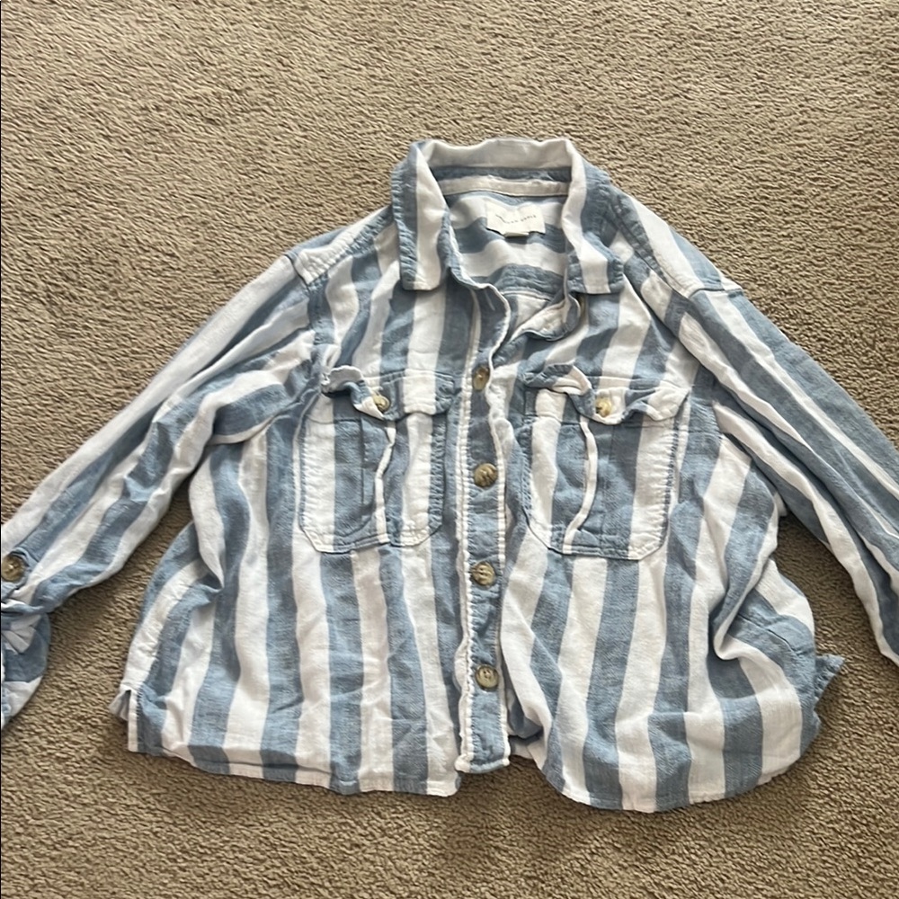 American Eagle Outfitters Blue and White Striped Button Down Shirt